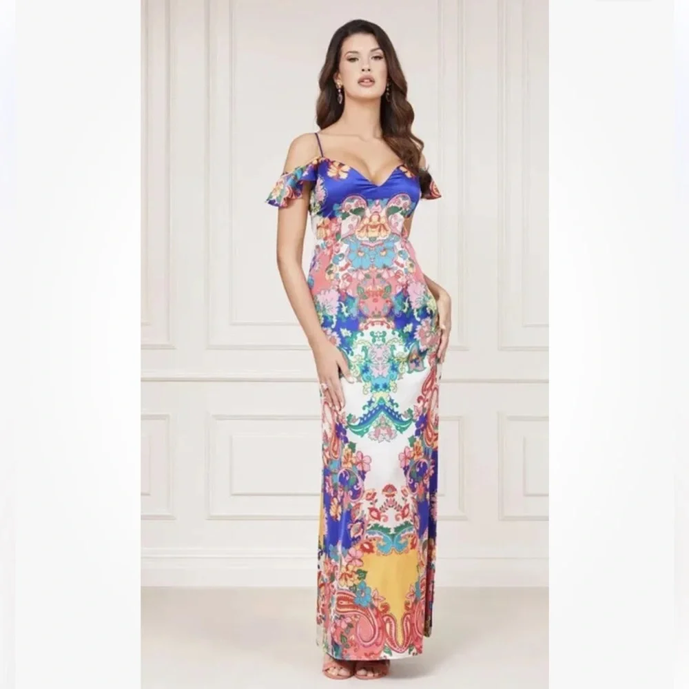 New Guess Marciano Paisley Blissfull Side Slit Maxi Long Dress M 6 $229 - Picture 1 of 9